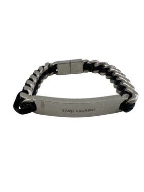 Saint Laurent Bangle Cabchain Leather Bracelet Silver